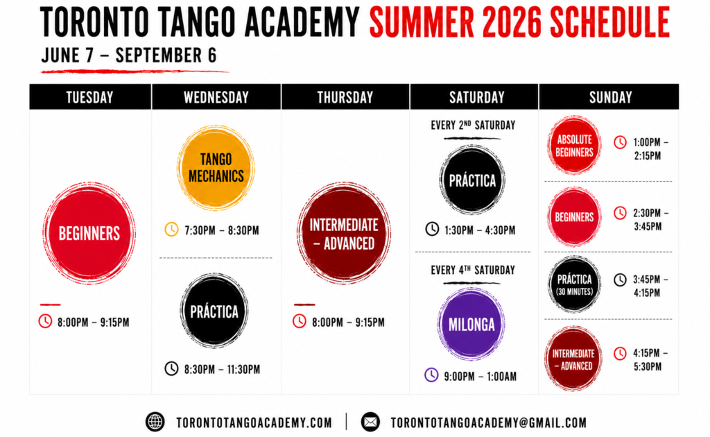 Toronto Tango Academy Summer Schedule